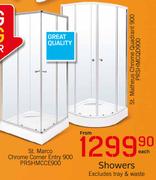 St.Marco Chrome Corner Entry 900 PRSHMCCE900/St.Matheus Chrome Quadrant 900 Showers PRSHMCQD900-Each