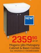 Mogano 580 Mahogany Cabinet & Basin Combo XXCBMOG580M-940x400mm-Per Set