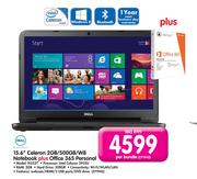 Dell 15.6" Celeron 2GB/500GB/W8 Notebook Plus Office 365 Personal N3537-Per Bundle