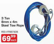 Auto Kraft 3 Ton 8mm x 4m Steel Tow Rope-Each