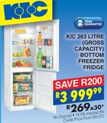 KIC 263L Gross Capacity Bottom Freezer Fridge