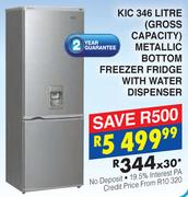 KIC 346L Gross Capacity Metallic Bottom Freezer Fridge With Water Dispenser