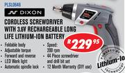 Dixon Cordless Screwdriver With 3.6V Rechargeable Long Life Lithium-ion Battery PLSL0646