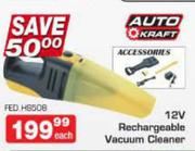 Auto Kraft 12V Rechargeable Vacuum Cleaner-Each