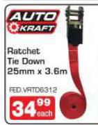 Auto Kraft Ratchet Tie Down-25mm x 3.6m Each