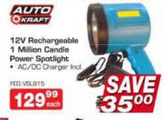 Auto Kraft 12V Rechargeable 1 Million Candle Power Spotlight-Each
