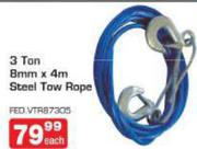 Auto Kraft 3 Ton 8mm x 4m Steel Tow Rope-Each