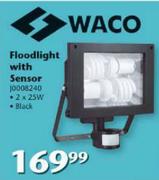 Waco Black Floodlight With Sensor-2x25W