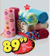 Polar Fleece Throws 130 x 150cm Assorted Colours-2-Pack-Each 