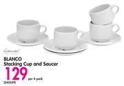 continental Blanco Stacking Cup And Saucer-Per 4 Pack