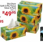 Dis-Chem Softi 2-Ply Tissue Value 4 Pack-200x4