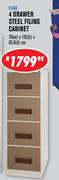 4 Drawer Steel Filing Cabinet-70(w)x132(h)x62.8(d)cm