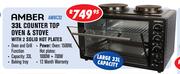 Amber 33L Counter Top Oven & Stove With 2 Solid Hot Plates AMBC32