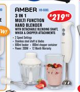 Amber 3 In 1 Multi Function Hand Blender With Detachable Blending Shaft, Whisk & Chopper Attachments