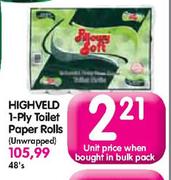 Highveld 1 Ply Toilet Paper Rolls(Unwrapped)-48's
