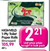 Highveld 1 Ply Toilet Paper Rolls(Unwrapped)-Each