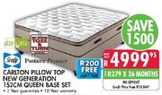 Carlton Pillow Top New Generation Queen Base Set-152cm