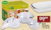 Curve Round Glass Casserole Set-3 Piece