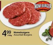 Homburgers Assorted Burgers-Per 100g