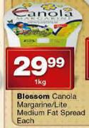 Blossom Canola Margarine/Lite Medium Fat Spread-1kg Each
