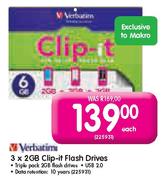 3x2GB Clip-It Flash Drives