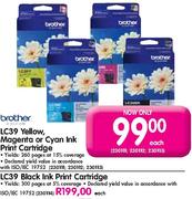Brother Yellow,Magenta Or Cyan Ink Print Cartridge-LC39 Each