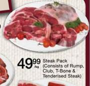 Steak Pack (Consits Of Rump,Club,T-Bone & Tenderised Steak) Per Kg