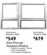 Duro Pressing Aluminium Window-900mm(w) x 900(h)