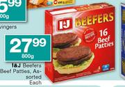 I & J Beefers Beef Patties-800gm Each