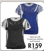 Mesh Top With Crochet Lace Neckline & Camisole