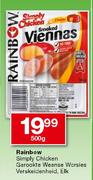 Rainbow Simply Chicken Gerookte Weense Worsies-500gm