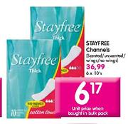 Stayfree Channels (Scented/Unscented/Wings/No Wings)-6 x 10's