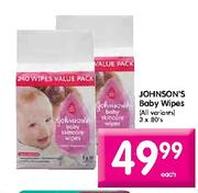 Johnson's Baby Wipes-3 x 80's