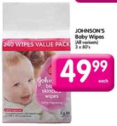 Johnson's Baby Wipes(All variants)-3x80's pack