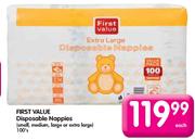 First value Disposable nappies(Small, medium, Large or Extra large)-100's Each