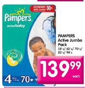 Pampers Active Jumbo Pack-58's/62's/70's/82's/94's each