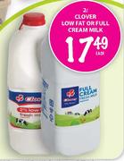Clover Low Fat Or Full Cream Milk-2Ltr Each