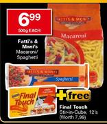 Fatti's & Moni's Macaroni/Spaghetti-500g Each