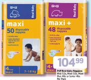 PnP Real Baby Body Nappies Midi 52's, Maxi 50's, Maxi Plus 48's Or Junior 46's Per Pack