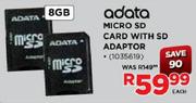 Adata Micro SD Card With SD Adaptor-8GB Each