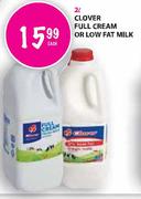 Clover Full Cream Or Low Fat Milk-2ltr Each