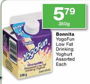 Bonnita Yogofun Low Fat Drinking Yoghurt Assorted-350g Each
