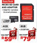 Sandisk Micro SD Card & Adaptor-8GB