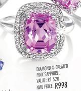Diamond & Created Pink Sapphire Ring