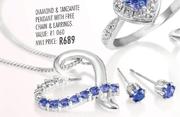 Diamond & Tanzanite Pendant With Free Chain & Earrings