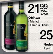 Obikwa-Merlot/Chenin Blanc-750ml Each