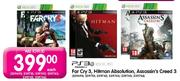 PS3 Far Cry 3, Hitman Absolution, Assassin's Creed 3 Each