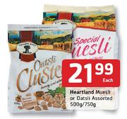 Heartland Muesli Or Oatsli Assorted-500g/750g Each