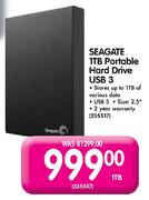 Seagate Portable Hard Drive USB 3-1TB