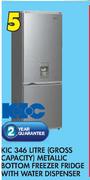 KIC 346 Ltr(Gross Capacity) Metallic Bottom Freezer Fridge With Water Despenser